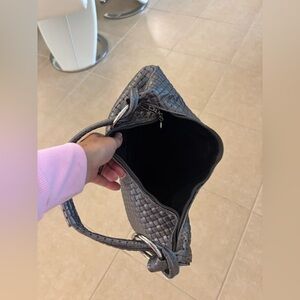 Elegant Leather Pewter Woven Shoulder Bag